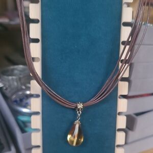 Vintage Lia Sophia multi-strand brown leather or cord necklace featuring a honey